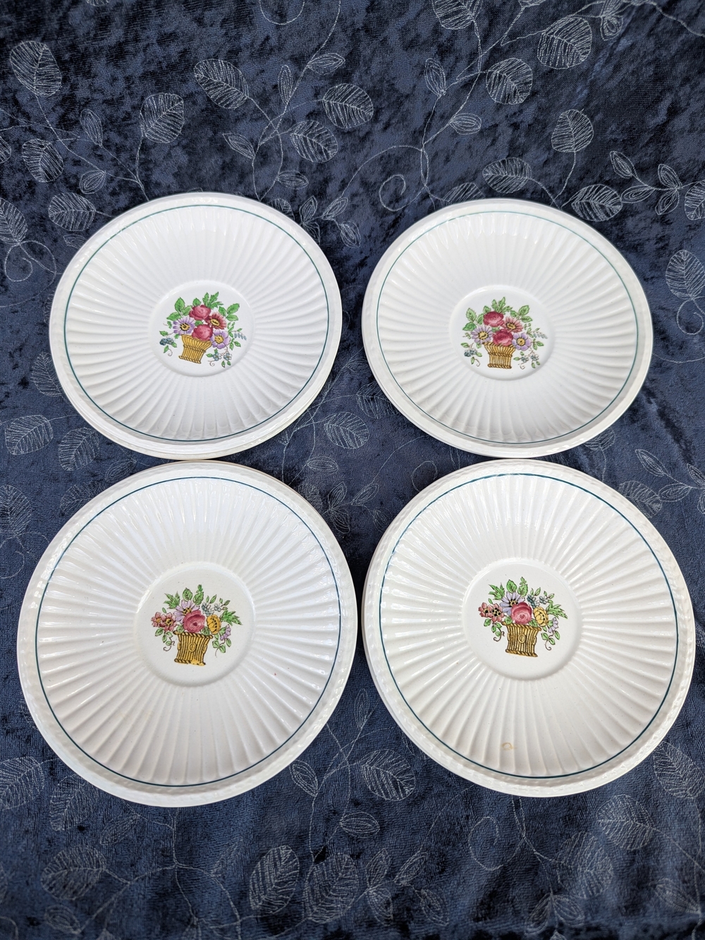 8 VTG Wedgwood Belmar Saucers Floral Basket Etruria England Ironstone Cottage